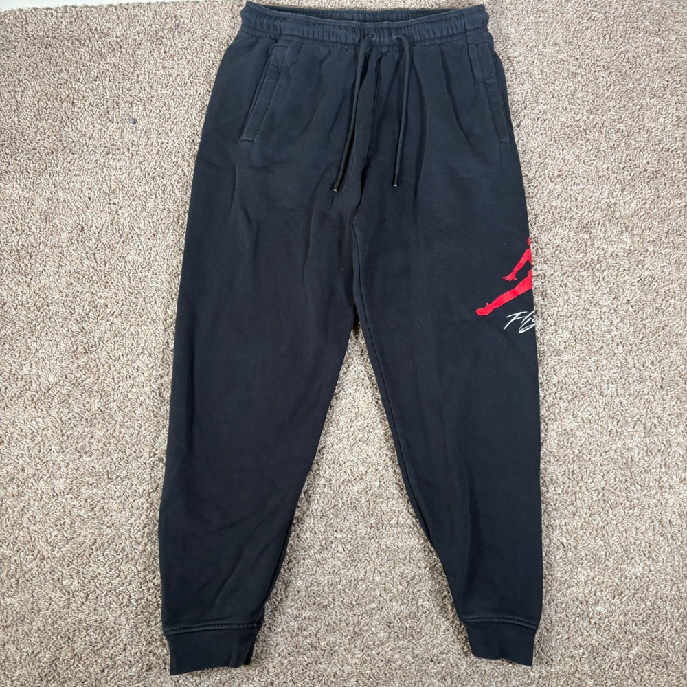 Jordan Flight Essentials Mens Black Red Fleece Sweatpants FD7345-013 Size M
